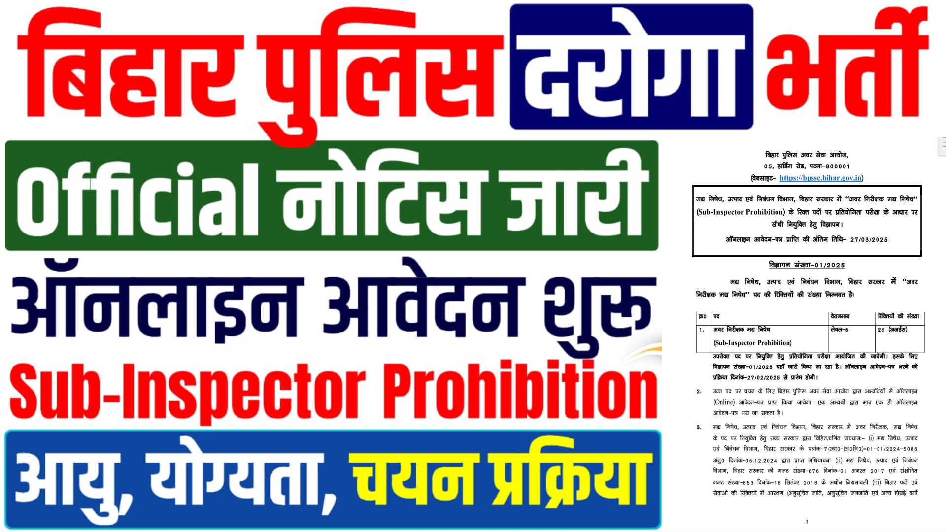 BPSSC Bihar SI Prohibition Recruitment 2025